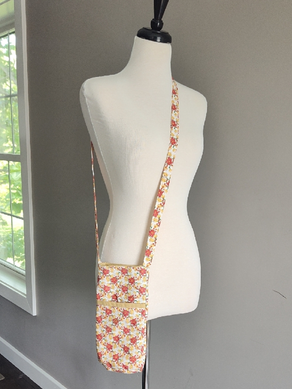 Floral Crossbody Phone/Water Bottle Bag in Cream with Yellow & Orange Flowers